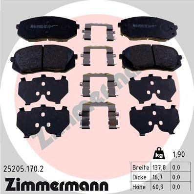 Zimmermann 25205.170.2 - Тормозные колодки, дисковые, комплект autodif.ru