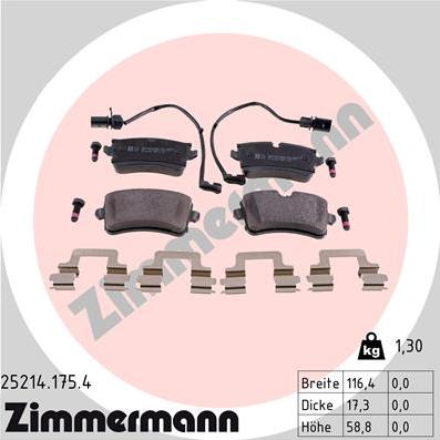 Zimmermann 25214.175.4 - колодки дисковые !задн. 116x60x18 \ Audi A6/A7/A8 2.0TFSi-6.3/2.0TDi-4.2TDi 09> autodif.ru