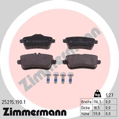 Zimmermann 25215.190.1 - Тормозные колодки, дисковые, комплект autodif.ru