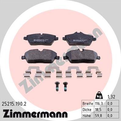 Zimmermann 25215.190.2 - Тормозные колодки, дисковые, комплект autodif.ru