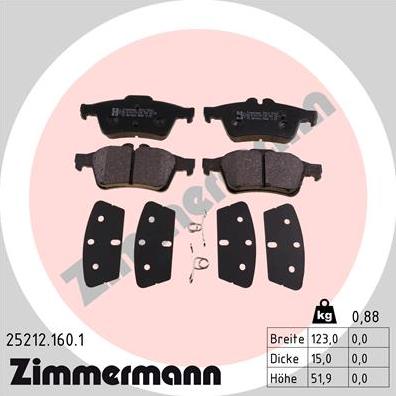 Zimmermann 25212.160.1 - Тормозные колодки, дисковые, комплект autodif.ru