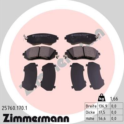 Zimmermann 25760.170.1 - Тормозные колодки, дисковые, комплект autodif.ru