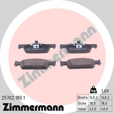 Zimmermann 25702.180.1 - Тормозные колодки, дисковые, комплект autodif.ru