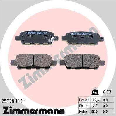 Zimmermann 25778.140.1 - Тормозные колодки, дисковые, комплект autodif.ru