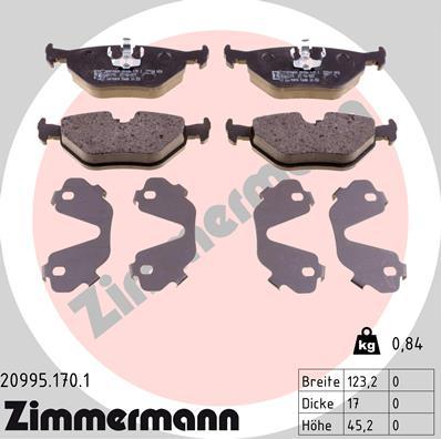 Zimmermann 20995.170.1 - Тормозные колодки, дисковые, комплект autodif.ru
