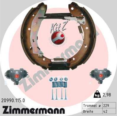Zimmermann 20990.115.0 - Комплект тормозных колодок, барабанные autodif.ru