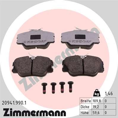 Zimmermann 20941.990.1 - Тормозные колодки, дисковые, комплект autodif.ru