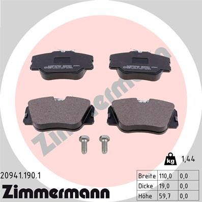 Zimmermann 20941.190.1 - Тормозные колодки, дисковые, комплект autodif.ru