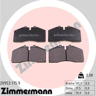 Zimmermann 20953.175.9 - Тормозные колодки, дисковые, комплект autodif.ru