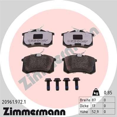 Zimmermann 20961.972.1 - Тормозные колодки, дисковые, комплект autodif.ru