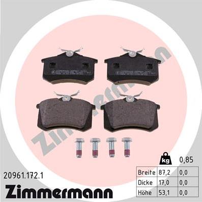 Zimmermann 20961.172.1 - Тормозные колодки, дисковые, комплект autodif.ru