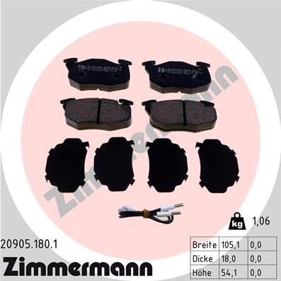 Zimmermann 20905.180.1 - Тормозные колодки, дисковые, комплект autodif.ru