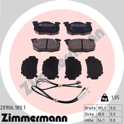 Zimmermann 20906.180.1 - Тормозные колодки, дисковые, комплект autodif.ru