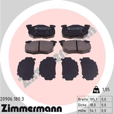 Zimmermann 20906.180.3 - Тормозные колодки, дисковые, комплект autodif.ru