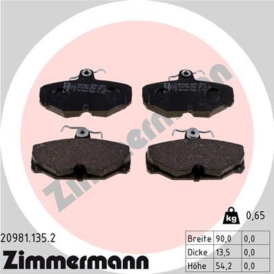 Zimmermann 20981.135.2 - Тормозные колодки, дисковые, комплект autodif.ru