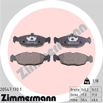 Zimmermann 20547.170.1 - Тормозные колодки, дисковые, комплект autodif.ru