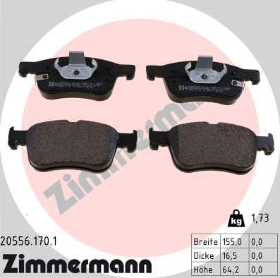 Zimmermann 20556.170.1 - Тормозные колодки, дисковые, комплект autodif.ru