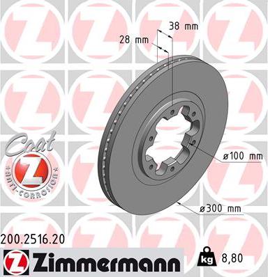 Zimmermann 200.2516.20 - Тормозной диск autodif.ru