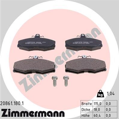 Zimmermann 20861.180.1 - Тормозные колодки, дисковые, комплект autodif.ru
