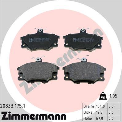Zimmermann 20833.175.1 - Тормозные колодки, дисковые, комплект autodif.ru