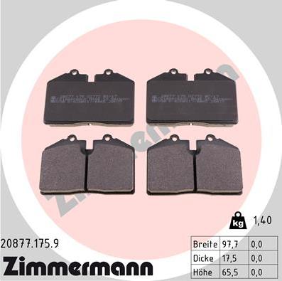 Zimmermann 20877.175.9 - Тормозные колодки, дисковые, комплект autodif.ru