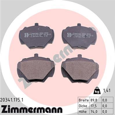 Zimmermann 20341.175.1 - Колодки тормозные дисковые autodif.ru