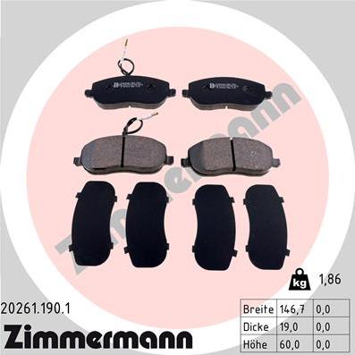 Zimmermann 20261.190.1 - Тормозные колодки, дисковые, комплект autodif.ru