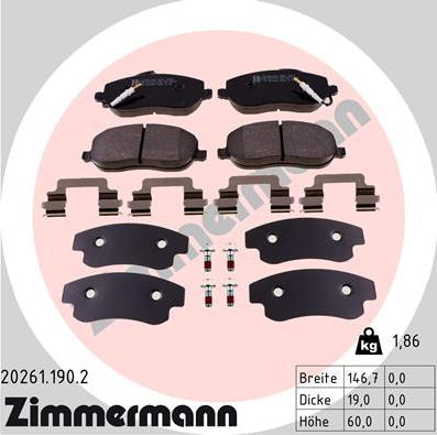 Zimmermann 20261.190.2 - Тормозные колодки, дисковые, комплект autodif.ru