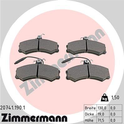 Zimmermann 20741.190.1 - Тормозные колодки, дисковые, комплект autodif.ru