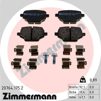 Zimmermann 20764.175.2 - Тормозные колодки, дисковые, комплект autodif.ru
