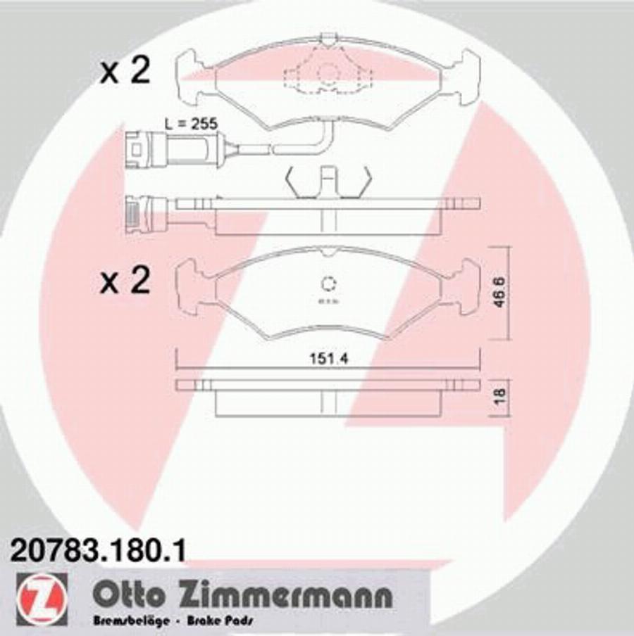 Zimmermann 207831801 - Тормозные колодки, дисковые, комплект autodif.ru