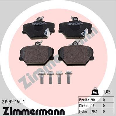 Zimmermann 21999.160.1 - Тормозные колодки, дисковые, комплект autodif.ru