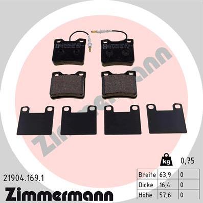 Zimmermann 21904.169.1 - Тормозные колодки, дисковые, комплект autodif.ru