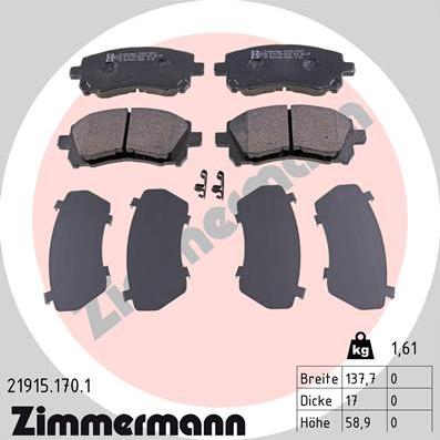 Zimmermann 21915.170.1 - Тормозные колодки, дисковые, комплект autodif.ru