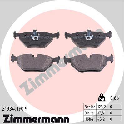 Zimmermann 21934.170.9 - Тормозные колодки, дисковые, комплект autodif.ru