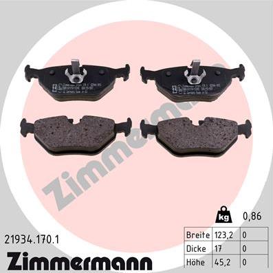 Zimmermann 21934.170.1 - Тормозные колодки, дисковые, комплект autodif.ru