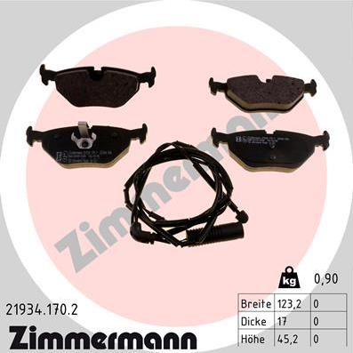 Zimmermann 21934.170.2 - Тормозные колодки, дисковые, комплект autodif.ru