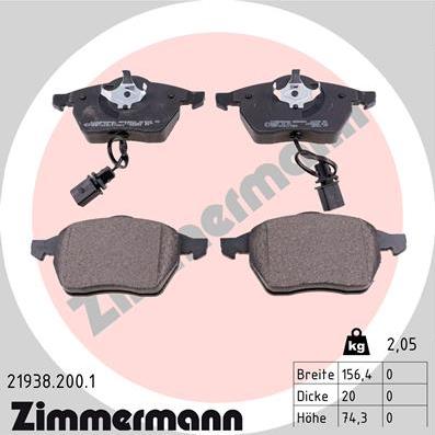 Zimmermann 21938.200.1 - Тормозные колодки, дисковые, комплект autodif.ru