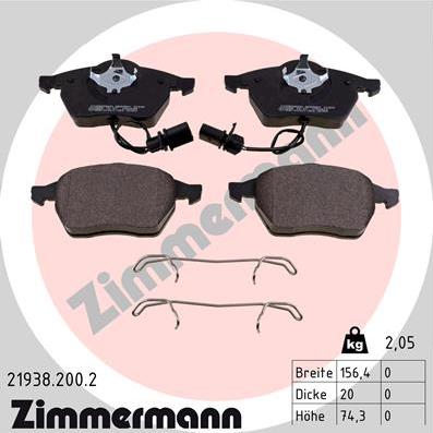 Zimmermann 21938.200.2 - Тормозные колодки, дисковые, комплект autodif.ru