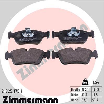 Zimmermann 21925.175.1 - Тормозные колодки, дисковые, комплект autodif.ru