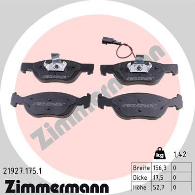 Zimmermann 21927.175.1 - Тормозные колодки, дисковые, комплект autodif.ru