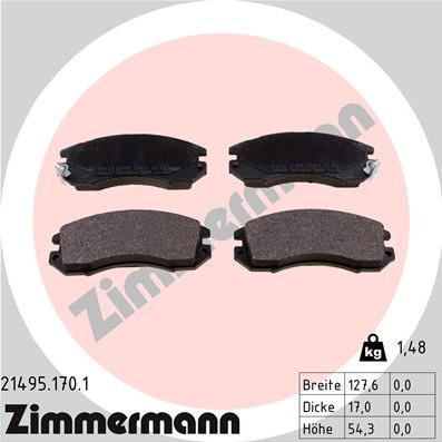 Zimmermann 21495.170.1 - Тормозные колодки, дисковые, комплект autodif.ru