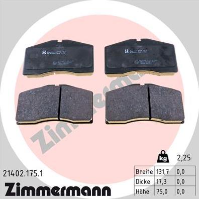 Zimmermann 21402.175.1 - Тормозные колодки, дисковые, комплект autodif.ru
