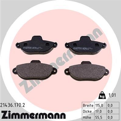 Zimmermann 21436.170.2 - Тормозные колодки, дисковые, комплект autodif.ru