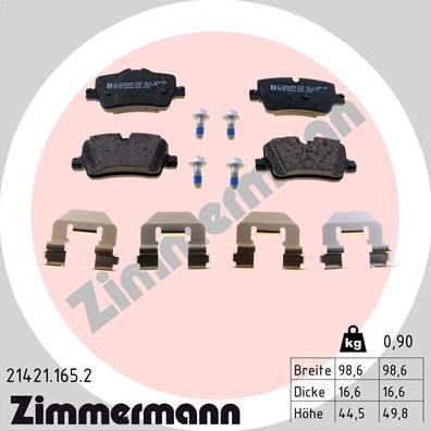 Zimmermann 21421.165.2 - Тормозные колодки, дисковые, комплект autodif.ru