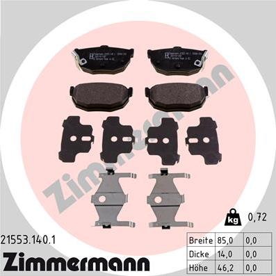 Zimmermann 21553.140.1 - Тормозные колодки, дисковые, комплект autodif.ru