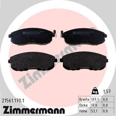 Zimmermann 21561.170.1 - Тормозные колодки, дисковые, комплект autodif.ru