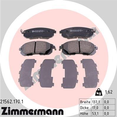 Zimmermann 21562.170.1 - Тормозные колодки, дисковые, комплект autodif.ru