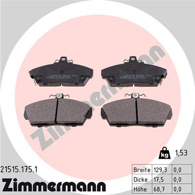 Zimmermann 21515.175.1 - Тормозные колодки, дисковые, комплект autodif.ru