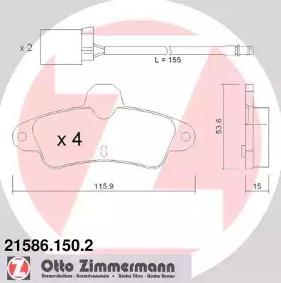 Zimmermann 21586.150.2 - Тормозные колодки, дисковые, комплект autodif.ru